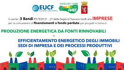 Ambiente: in uscita 3 bandi PR FESR 21 -27 della Regione Toscana rivolti alle imprese per la concessione di finanziamenti per